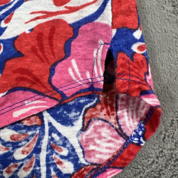 Sigrid Olsen Top Large Floral Linen Knit Lightweight Tee Tropical Pink Red Blue - Picture 2 of 8